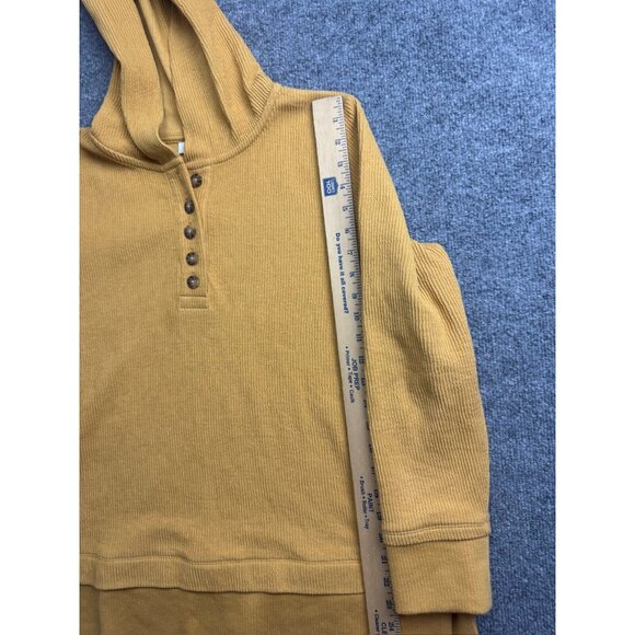 J Jill Sweater Women's Small Yellow Hooded Pullover 1/4 Button Cotton Blend - Picture 5 of 7